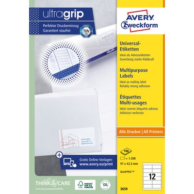 Etiquette Avery 3659 97x42,3mm blanc 1200pcs