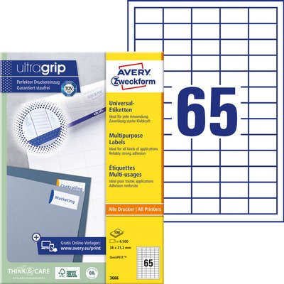 Etiket Avery 3666 38x21.2mm wit 6500 stuks