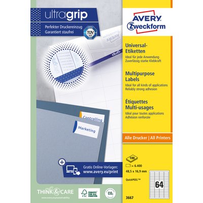 Etiket Avery 3667 48.5x16.9mm wit 6400 stuks