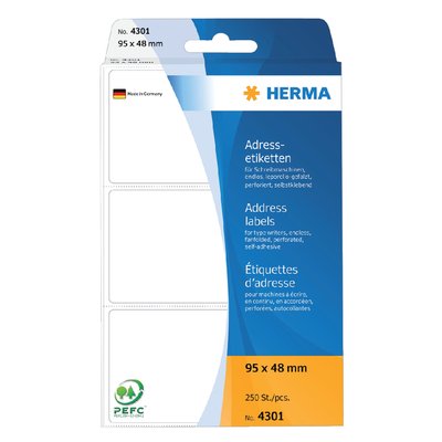 Etiquette d’adresse HERMA 4301 95x48mm 250 pièces zigzag