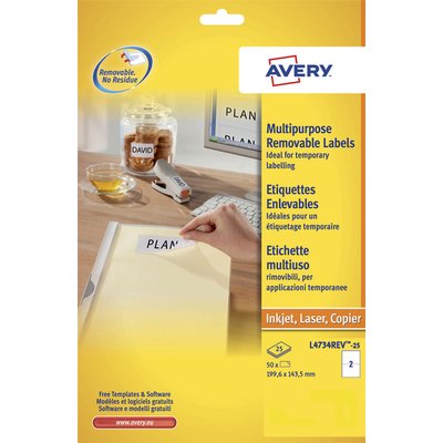 Etiket Avery L4734REV-25 199.3x143.5mm wit 50 stuks