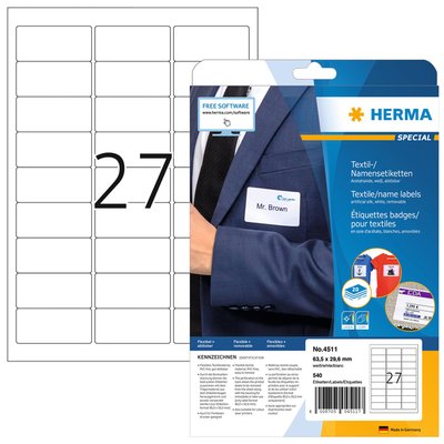 Etiquette badge HERMA 4511 63,5x29,6mm blanc 540 pièces