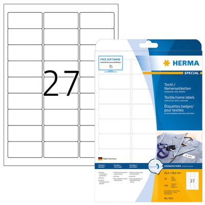 Etiquette badge HERMA 4511 63,5x29,6mm blanc 540 pièces