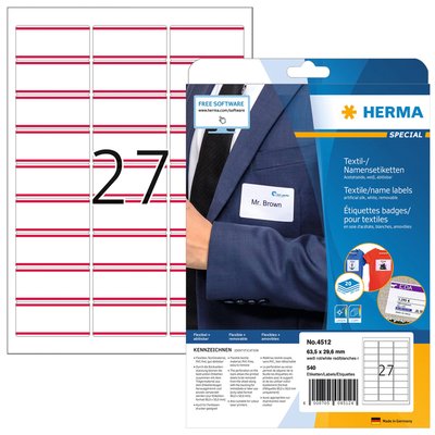Naambadge etiket HERMA 4512 63.5x29.6mm wit/rood 540 stuks