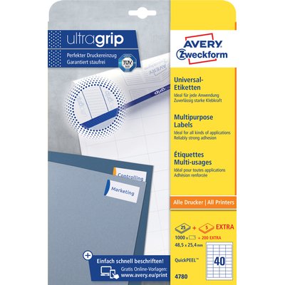 Etiquette Avery 4780 48,5x25,4mm blanc 1000 pièces