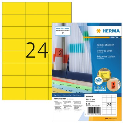 Etiquette HERMA 4406 70x37mm jaune 2400 pièces