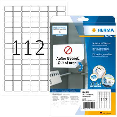 Etiket HERMA 4211 25.4x16.9mm verwijderbaar wit 2800 stuks