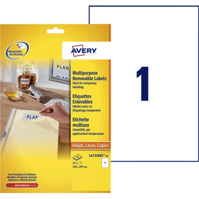 Etiket Avery L4735REV-25 210x297mm A4 wit 25 stuks