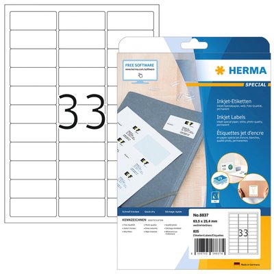 Etiket HERMA 8837 63.5x25.4mm mat wit 825 stuks
