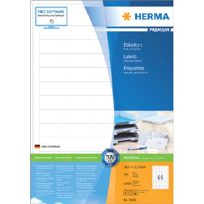 Etiquette HERMA Premium 4606 38,1x21,2mm blanc 13000 pièces