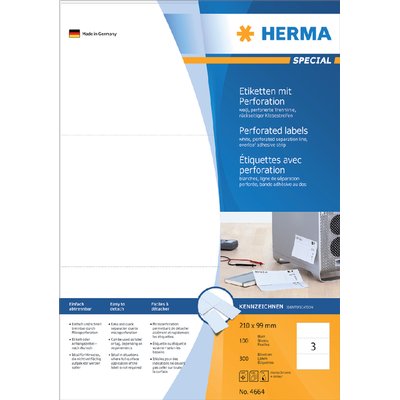 Etiquette HERMA 4664 210x99mm perforé blanc 300 pièces