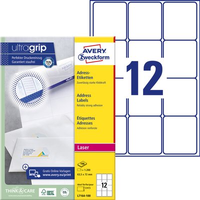 Etiket Avery L7164-100 63.5x72mm wit 1200 stuks