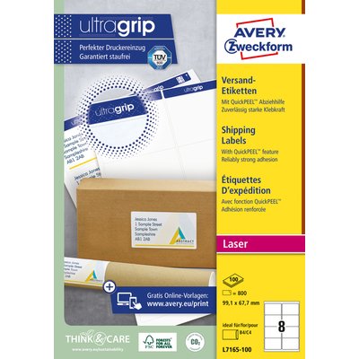 Etiket Avery L7165-100 99.1x67.7mm wit 800 stuks