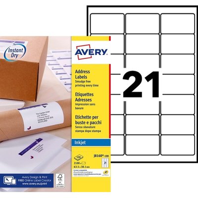 Etiket Avery J8160-100 63.5x38.1mm wit 2100 stuks