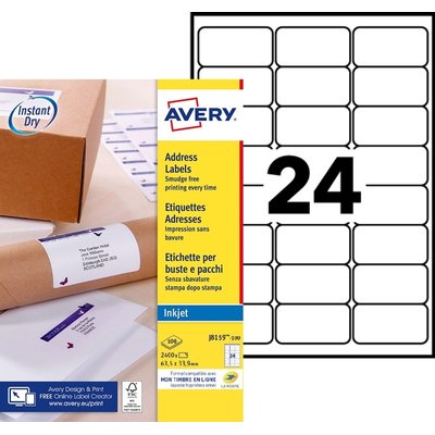 Etiket Avery J8159-100 63.5x33.9mm wit 2400 stuks