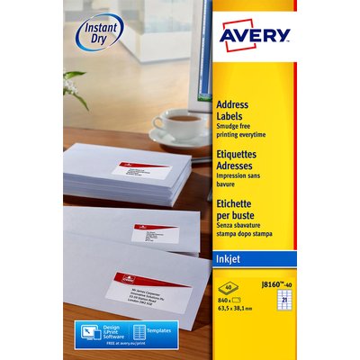 Etiket Avery J8160-40 63.5x38.1mm wit 840 stuks