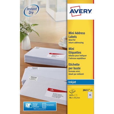 Etiket Avery J8651-25 38.1x21.2mm wit 1625 stuks