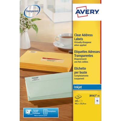 Etiket Avery J8562-25 99.1x33.9mm transparant 400 stuks