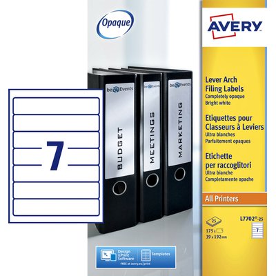 Etiquette dorsale Avery Small 39x192mm adhésive étroite blanc 25 feuilles