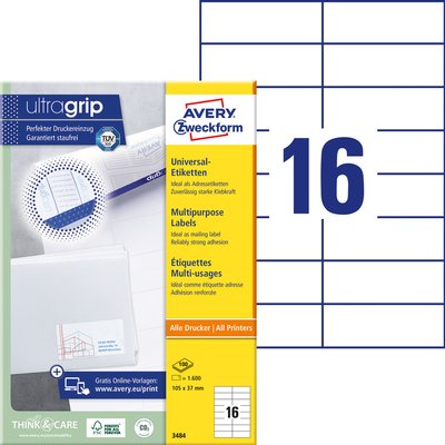 Etiquette Avery 3484 105x37mm blanc 1600 pièces