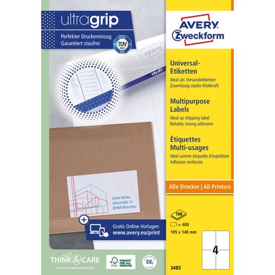 Etiquette Avery 3483 105x148mm A6 blanc 400 pièces