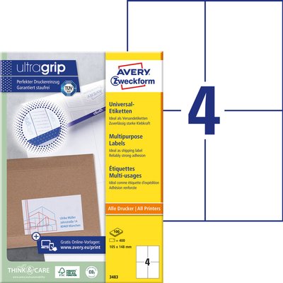 Etiquette Avery 3483 105x148mm A6 blanc 400 pièces