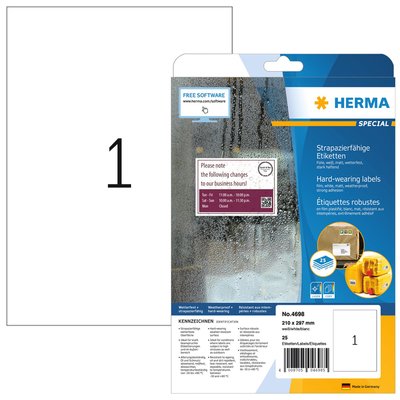 Etiket HERMA 4698 210x297mm weerbestendig wit 25 stuks