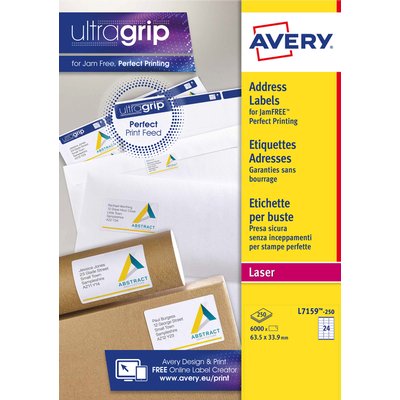 Etiket Avery L7159-250 63.5x33.9mm wit 6000 stuks