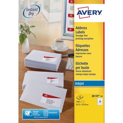 Etiket Avery J8159-10 63.5x33.9mm wit 240 stuks