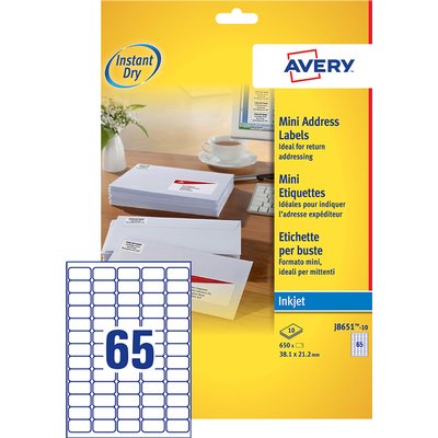 Etiket Avery J8651-10 38.1x21.2mm wit 650 stuks