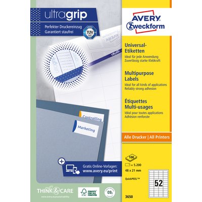 Etiket Avery 3650 48x21mm wit 5200 stuks