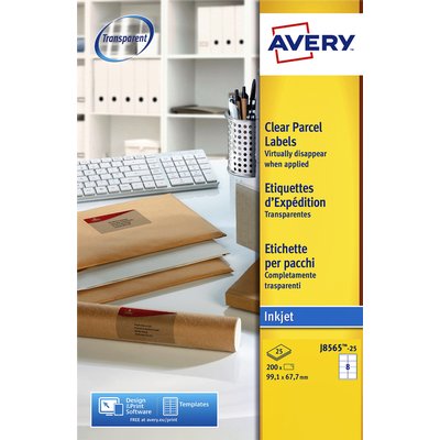 Etiket Avery J8565-25 99.1x67.7mm transparant 200 stuks