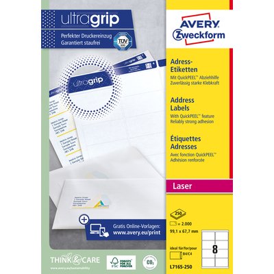 Etiket Avery L7165-250 99.1x67.7mm wit 2000 stuks