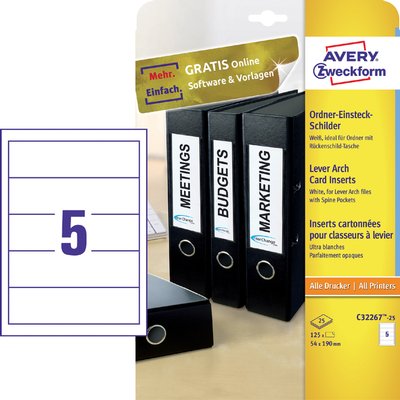 Etiquette dorsale Avery Large 54x190mm blanc 25 feuilles