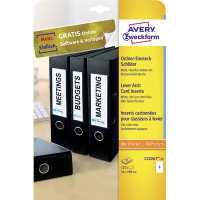 Etiquette dorsale Avery Large 54x190mm blanc 25 feuilles