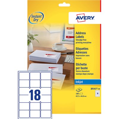 Etiket Avery J8161-10 63.5x46.6mm wit 180 stuks