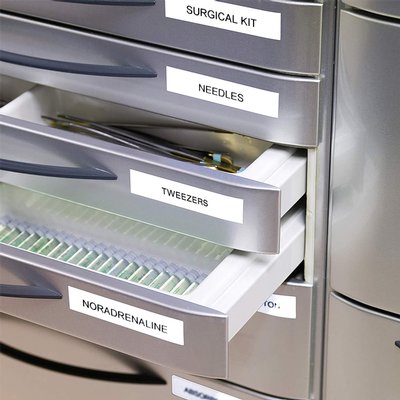 Labeltape Dymo LabelManager D1 polyester 12mm zwart op wit 10 stuks
