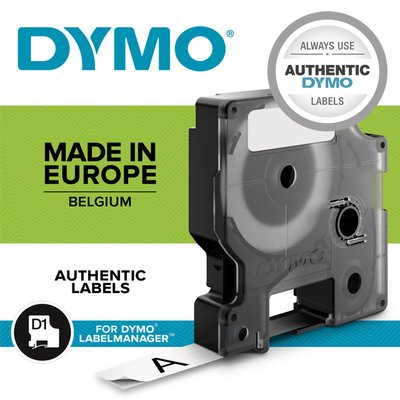 Labeltape Dymo LabelManager D1 polyester 19mm zwart op wit 10 stuks