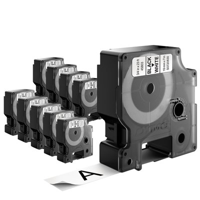 Labeltape Dymo LabelManager D1 polyester 19mm zwart op wit 10 stuks