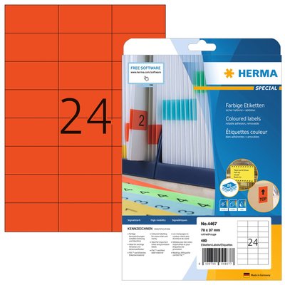 Etiket HERMA 4467 70x37mm verwijderbaar rood 480 stuks