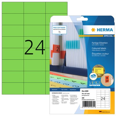 Etiquette amovible HERMA 4469 70x37mm vert 480 pièces
