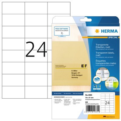 Etiquette HERMA 4685 70x37mm transparent 600 pièces