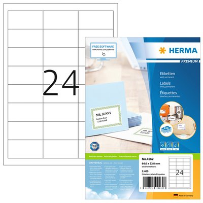 Etiket HERMA 4262 64.6x33.8mm premium wit 2400 stuks