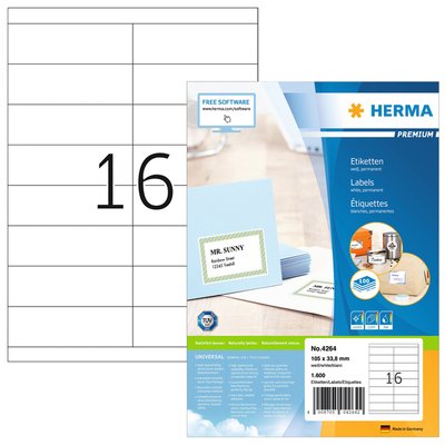 Etiket HERMA 4264 105x33.8mm premium wit 1600 stuks