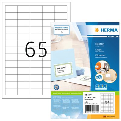 Etiket HERMA 4270 38.1x21.2mm premium wit 6500 stuks