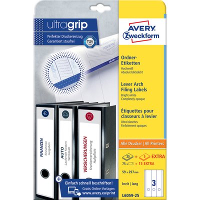 Rugetiket Avery breed/lang 59x297mm zelfklevend wit