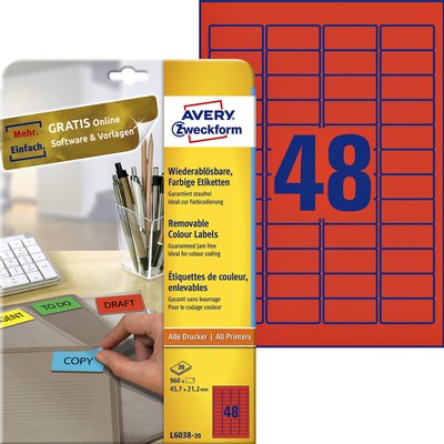 Etiket Avery L6038-20 45.7x21.2mm rood 960 stuks