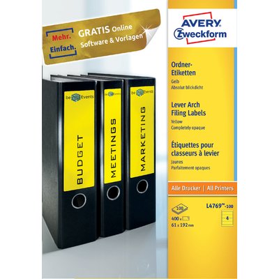 Rugetiket Avery breed 61x192mm zelfklevend geel 100 vel