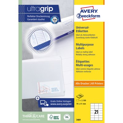 Etiket Avery 3481 70x41mm wit 2100 stuks
