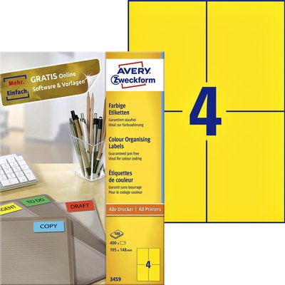 Etiquette Avery 3459 105x148mm A6 jaune 400 pièces